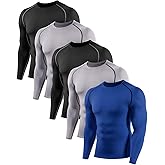 ATTIQOZI 5,6 Pack Men's Compression Shirts Long Sleeve Rash Guard Workout Undershirt Base Layer Athletic Shirt