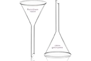 BorinGlass (2 Pack) Glass Funnel Short Stem Borosilicate Glass Lab Filter Funnel, 100 mm Diameter and Stem Length