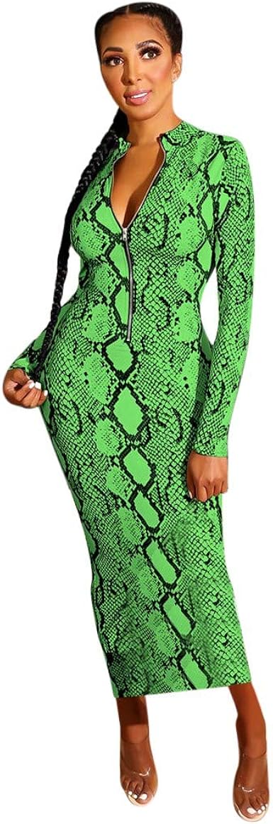 snake print long sleeve dress