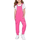 Haloumoning Girls Overalls Kids Casual Sleeveless Jumpsuits Harem Pants Rompers with Pockets 5-14 Years
