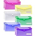 Sooez Small Plastic Envelopes, 12 Pack Plastic Pouch with Label Pocket, Pencil Pouch, Reusable Envelopes,Pencil Case Bulk, Money Envelopes, 9.4 x 4.7 Inches