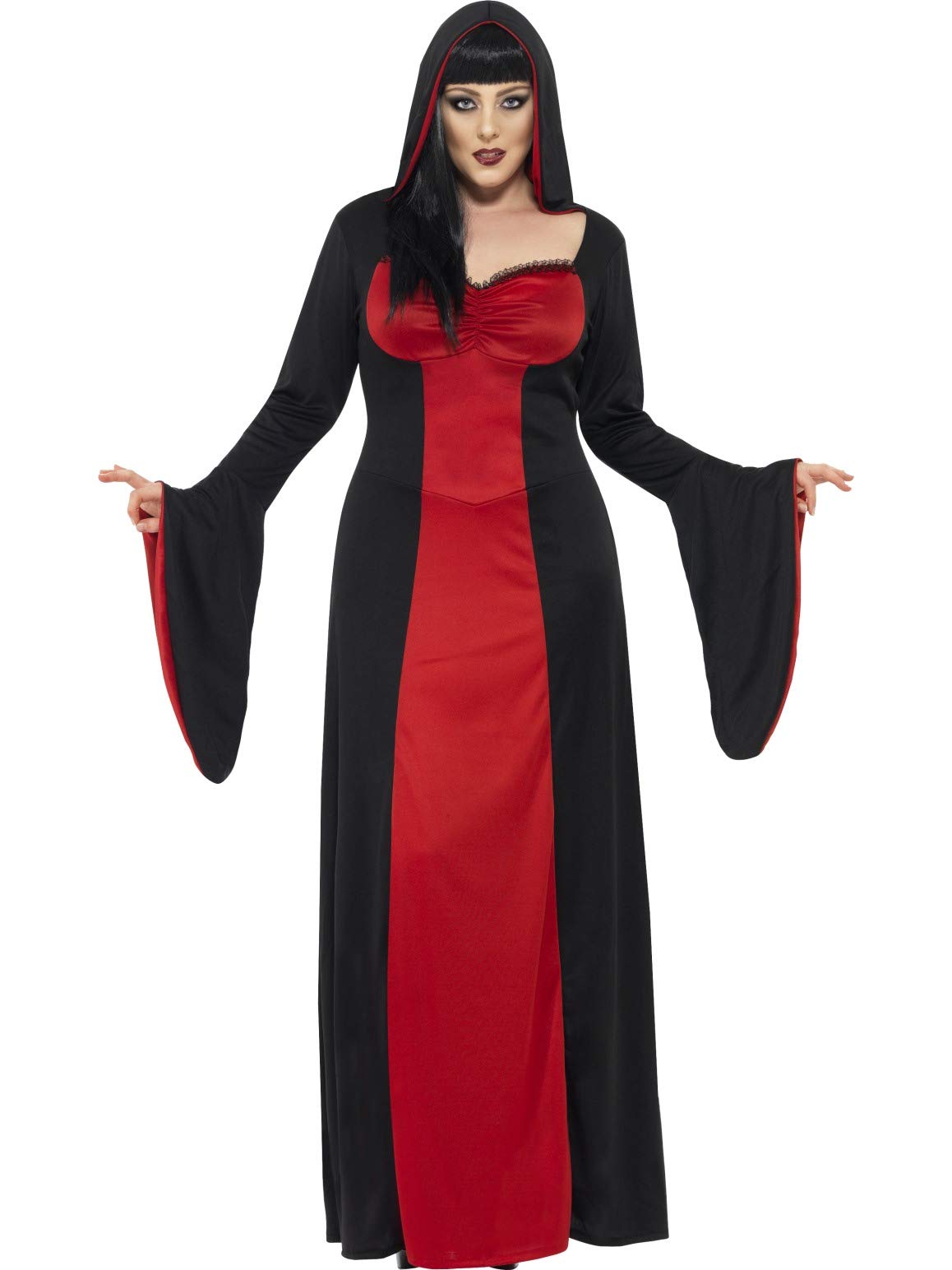 Smiffys Dark Temptress Costume, Red with Dress & Hood, Halloween Adult Fancy Dress, Vampire Dress Up Costumes