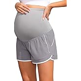 Maacie Maternity Shorts Double Layer 2 in 1 High Waist Athletic Shorts with Pockets