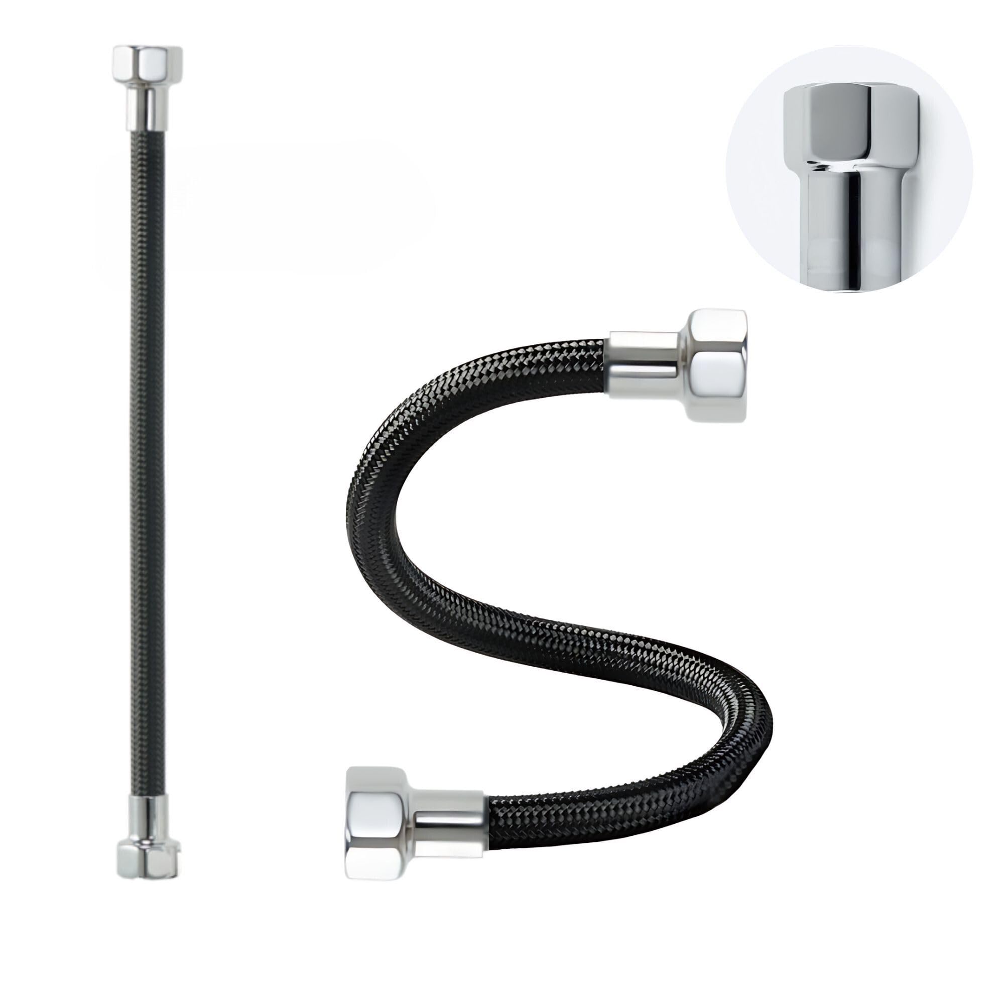 LAXARA DVGW Premium Coloured Flex Hose Black and White 3/8 Inch to 1/2 Inch Nut on Both Sides in Selectable Styles (3/8 Inch Black | Chrome-Plated, 50 cm)