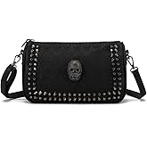 KUANG! Black Dark Punk Style Shoulder Bag Pu Leather Wristlets Clutch Purse Fashion Skull Rivets Handbags