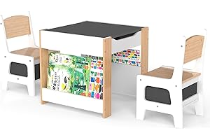 Asweets Kids Table and Chair Set,4 in 1 Toddler Desk with Storage Drawer,Wooden Activity Table for 2 in 1 Detachable Tabletop,Bookshelf,Suitable for Classroom,Home,Nursery,Playroom (Ivory White)