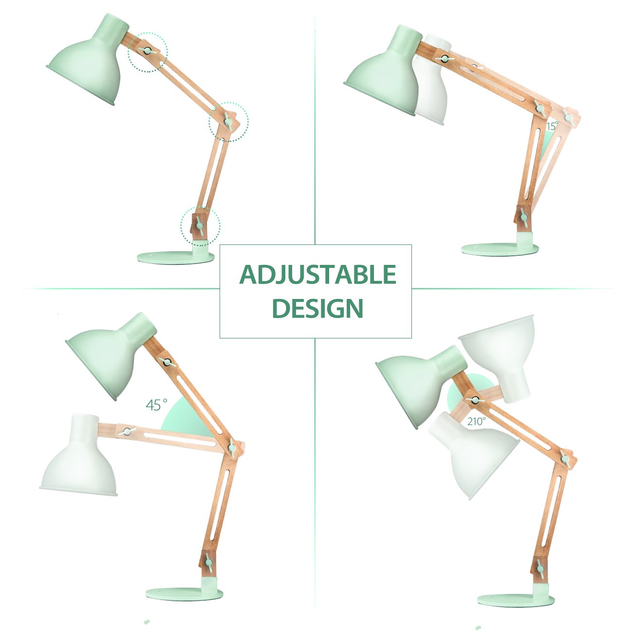 tomons DL1001GR Swing Arm Desk Lamp, Natural Wood Designer ...