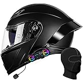 Pvxruioz Modular Bluetooth Motorcycle Helmet, DOT Approved | Flip Up Full Face Helmets with Dual Visor, for Adults Men and Women