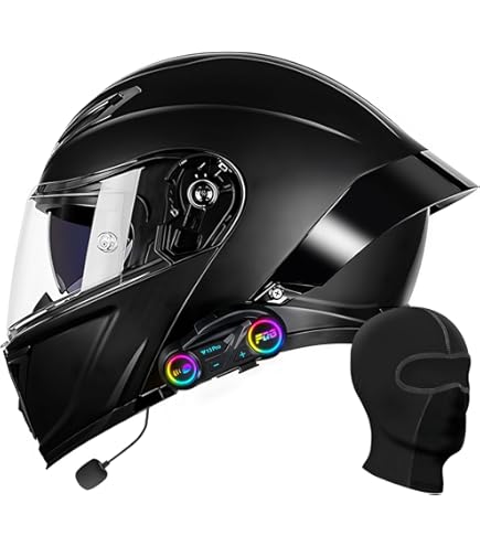 Personalized Bluetooth Motorcycle Helmet with Dual Visor, Full Face Motorcycle Adult Men Women Flip up Helmets DOT Certified Street Racing ATV Four Wheeler Off Road Moped Helmet-A|Medium : Automotive