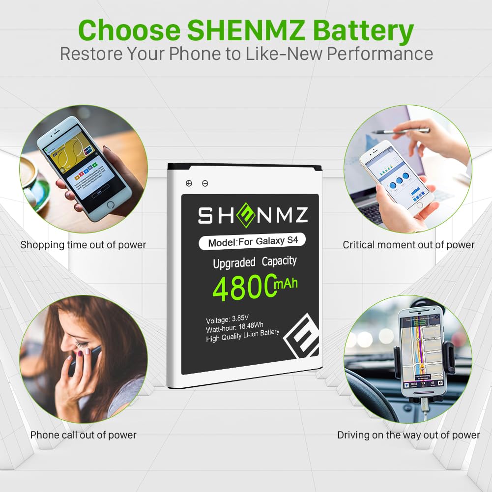 SHENMZ Galaxy S4 Battery,[Upgraded] 4800mAh Li-Polymer EB-B600BE Replacement Battery for Samsung Galaxy S4 EB-B600BE,AT&T I337,Verizon I545,Sprint L720,T-Mobile M919,R970,I9500,I9505