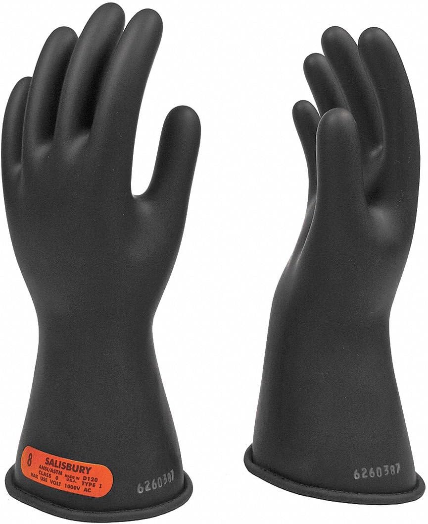 Black Lineman Gloves, Natural Rubber, 0 Class, Size 8-1/2