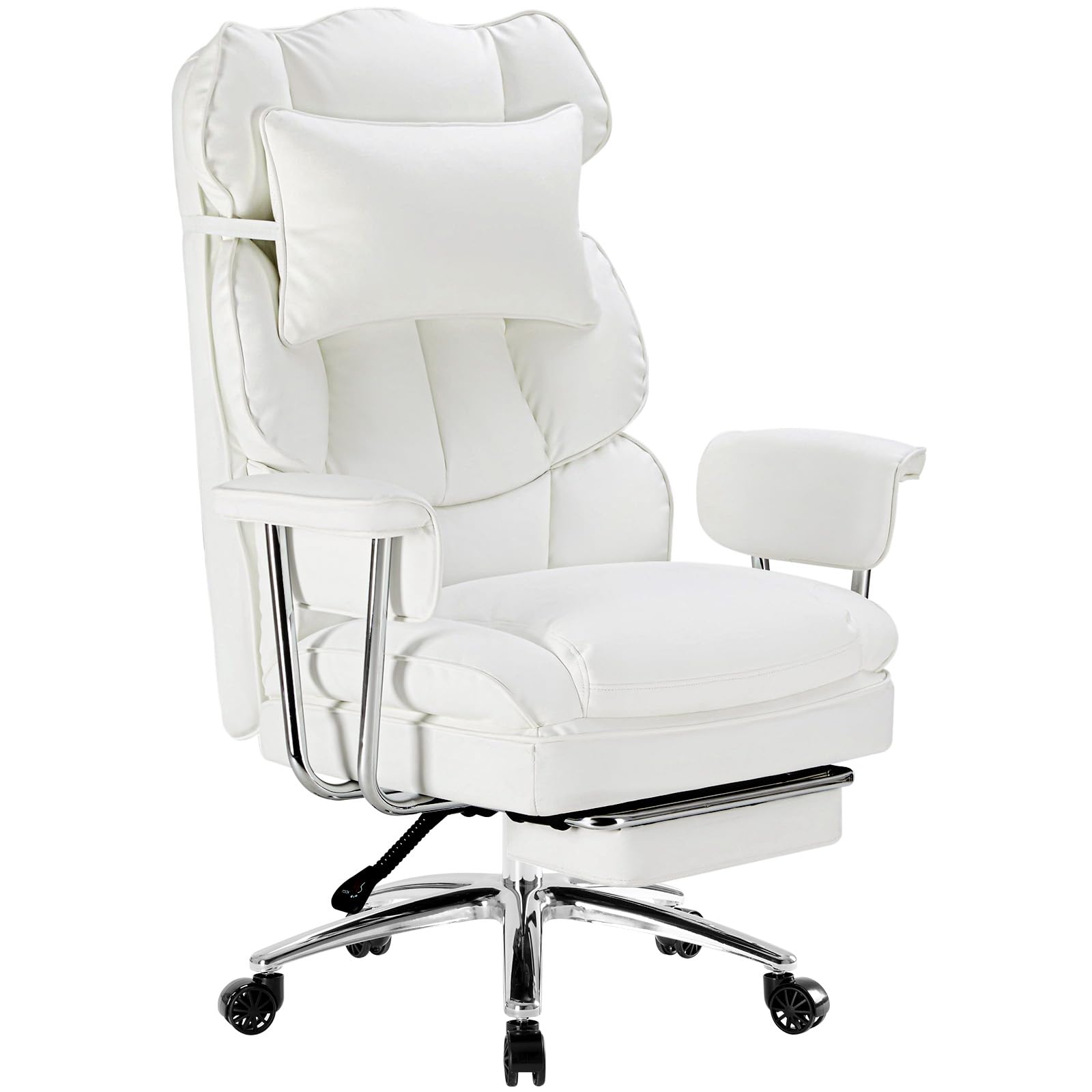 Photo 1 of **DIRTY FROM TRANSPORT **Sweetcrispy Executive Home Office Desk Chair - Ergonomic Big Tall High Back with Footrest & Lumbar Support, Reclining Height Adjustable, Comfy PU Leather Computer Gaming with Swivel Wheels, White
