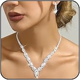 GIGB PBDK Cubic Zirconia Bridal Earrings Necklace Set for Women Boho Bling Choker Necklace Silver Dangle Drop Earrings Wedding Jewelry Accessories