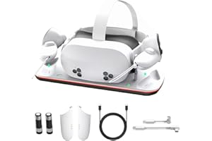 Moginno Charging Dock for Meta Quest 3S/3, VR Charging Station with LED Indicator for Headset & Controllers, Magnetic Charger Display Stand Accessories with 2 Rechargeable Batteries, White