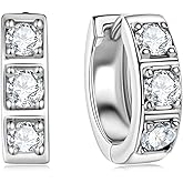 DYUNQ Moissanite Hoop Earrings Men, Lab Created Imitation Diamond 925 Sterling Silver Hypoallergenic 4.5MM Male Huggie, Anniversary Valentines Jewelry Gifts for Men Husband