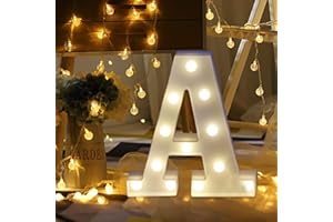 Amzure LED Marquee Letter Lights Sign A 26 Alphabet Light Up Letters Sign for Night Light Wedding Birthday Party Battery Powered Christmas Lamp Home Bar Decoration (A)