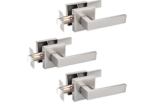 Probrico 3 Pack Square Door Lever Door Lock Handle Lockset Keyless Doorknobs Passage Knobs Lockset Interior Hallway Passage Closet in Satin Nickel