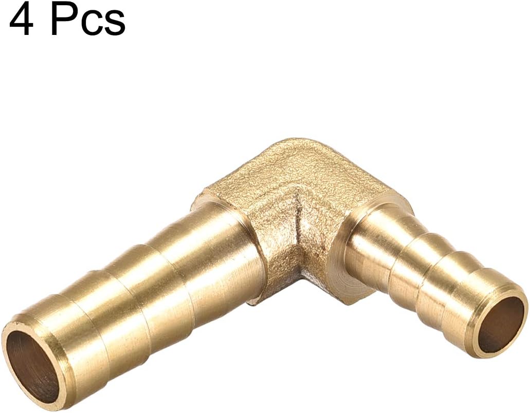 sourcing map 8mm to 6mm Barb Brass Hose Fitting 90 Degree Elbow Pipe Connector Coupler 4pcs, Gold, 8mm x 6mm - Image 4