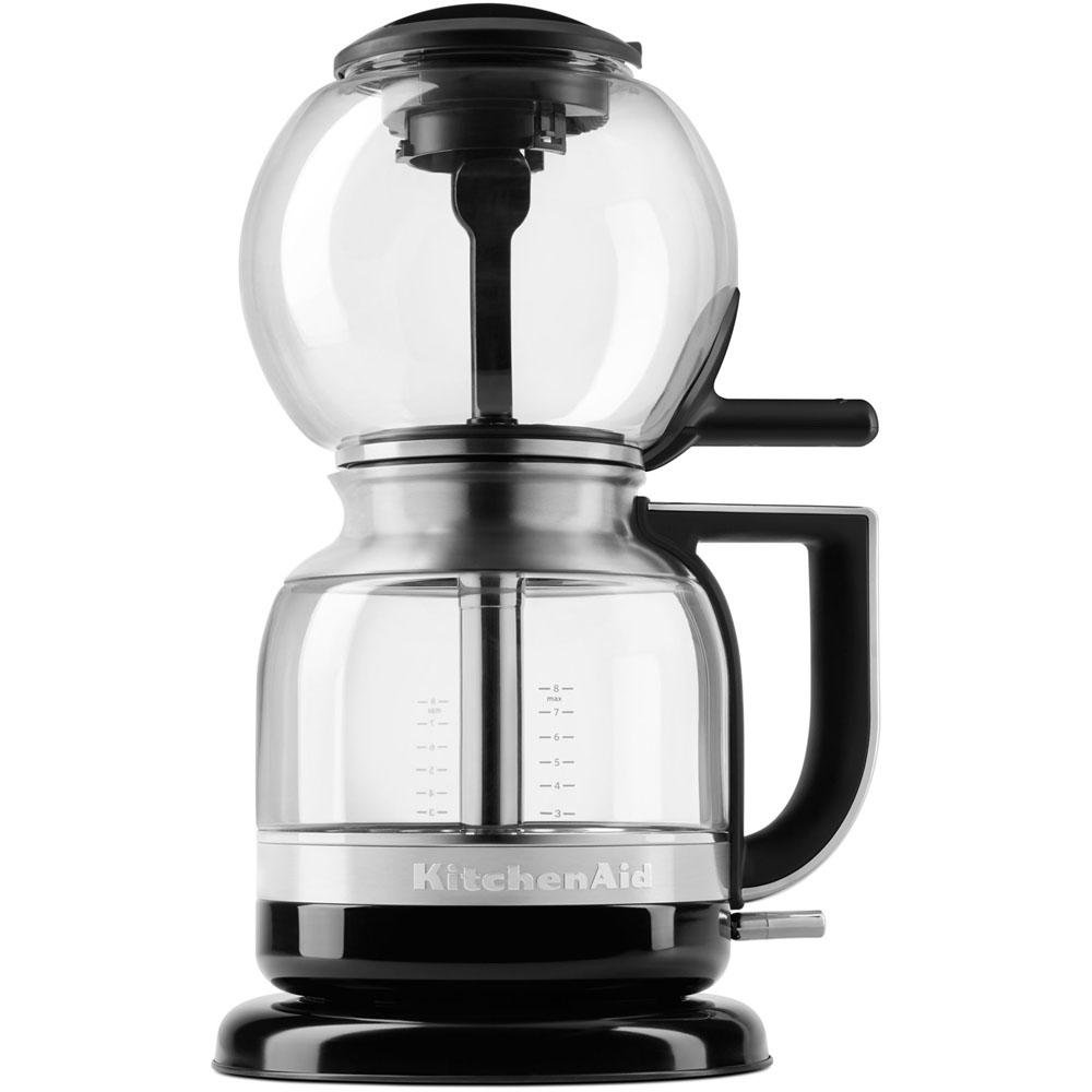 Coffee Brewer 8-Cup Featuring Magnetic Locking Seal, Glass Construction with Stainless Steel Siphon Tube in Onyx Black