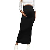 AISWI 2024 Maternity Adjustable Waist Rib Knit Maxi Skirt Over The Belly Stretchy Pregnancy Long Pencil Skirts