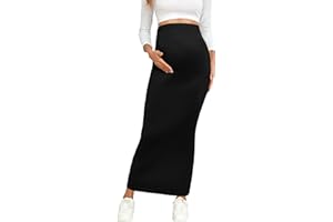 AISWI 2024 Maternity Adjustable Waist Rib Knit Maxi Skirt Over The Belly Stretchy Pregnancy Long Pencil Skirts