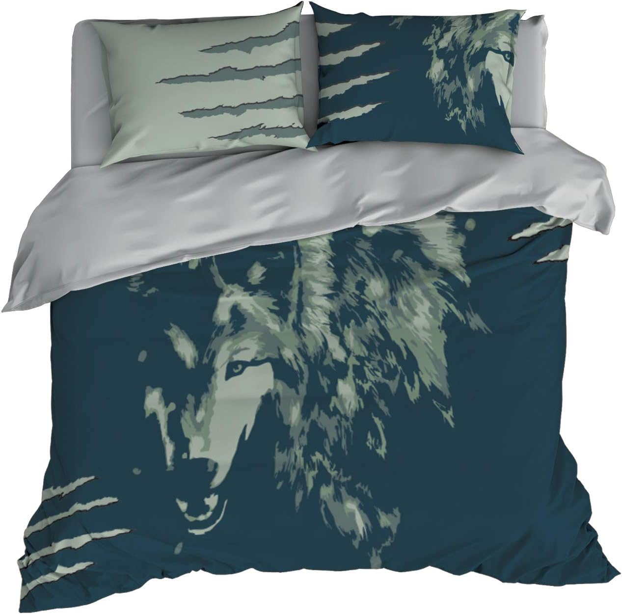 Cool Bedding Grey Wolf Bedding Set of 3 or 4 PCS Wild Nature Duvet Cover King, Queen, Full, Twin (Petrol, Queen 95"x87")