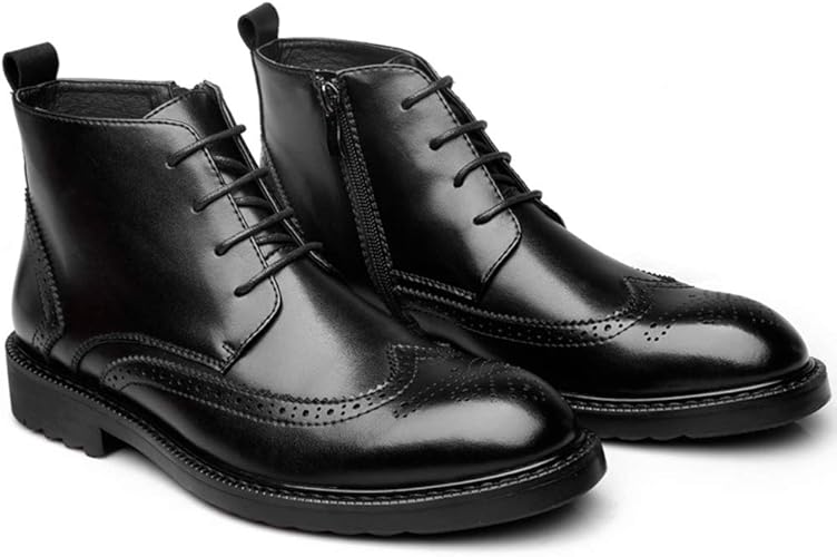 Amazon 幸福マーケット ウイングチップ チェルシーブーツ ワークシューズ メンズ 秋冬用 サイドジップ 紳士靴 革 革靴 ハイカット ビジネス 滑りにくい 防水 通勤 ウインター レザー 大人用 柔らか 軽量 防汚 厚底ブーツ ブーツ