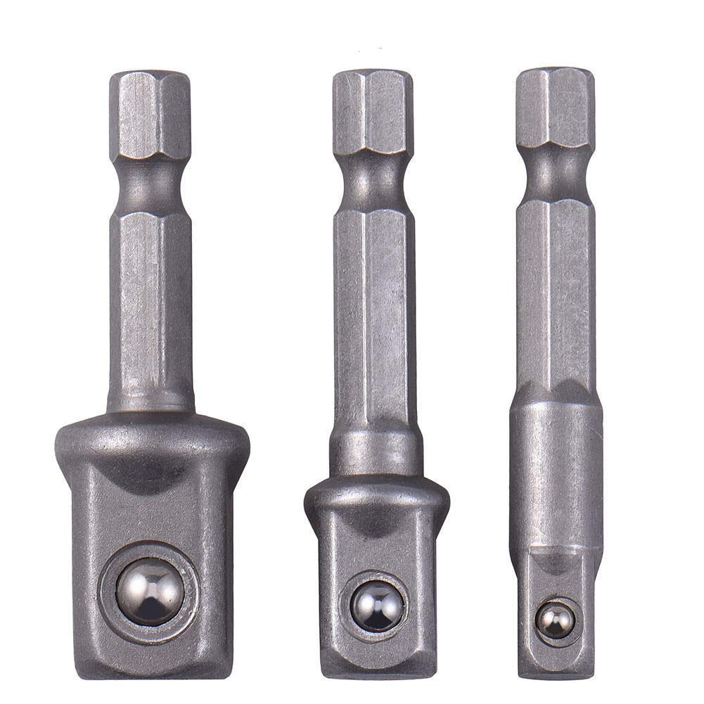 Impact Socket Adapter 3PCS 1/4" 3/8" 1/2" Socket Adaptor Set Hex Shank Drive Extension Bar Adaptor for Drill