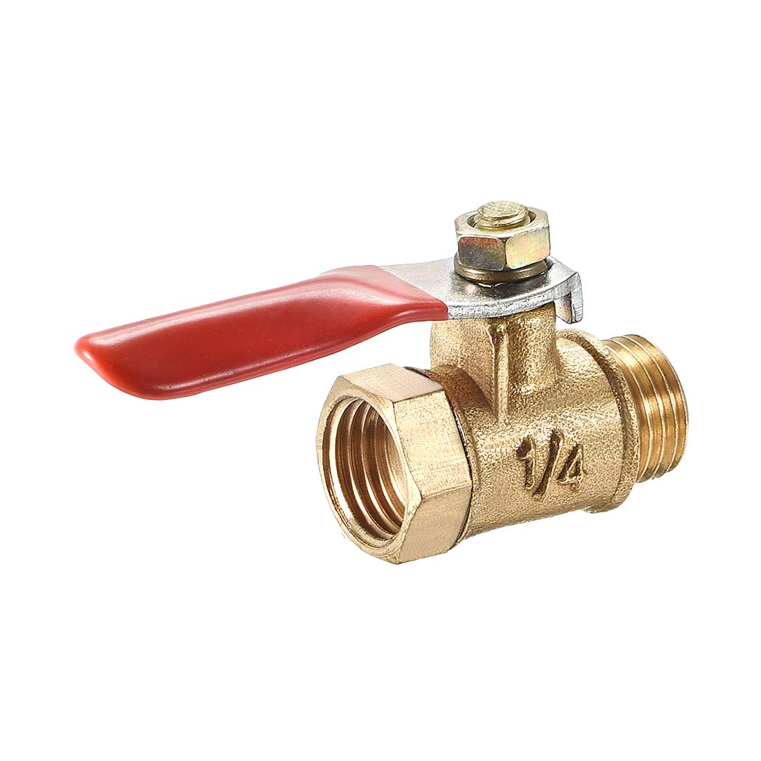uxcell Ball Valve Shut-Off Valve, G1/4 Male to G1/4 Female Thread, Pipe Tubing Fittings, 180 Degree Operation Handle, Brass Valve, Pack of 1