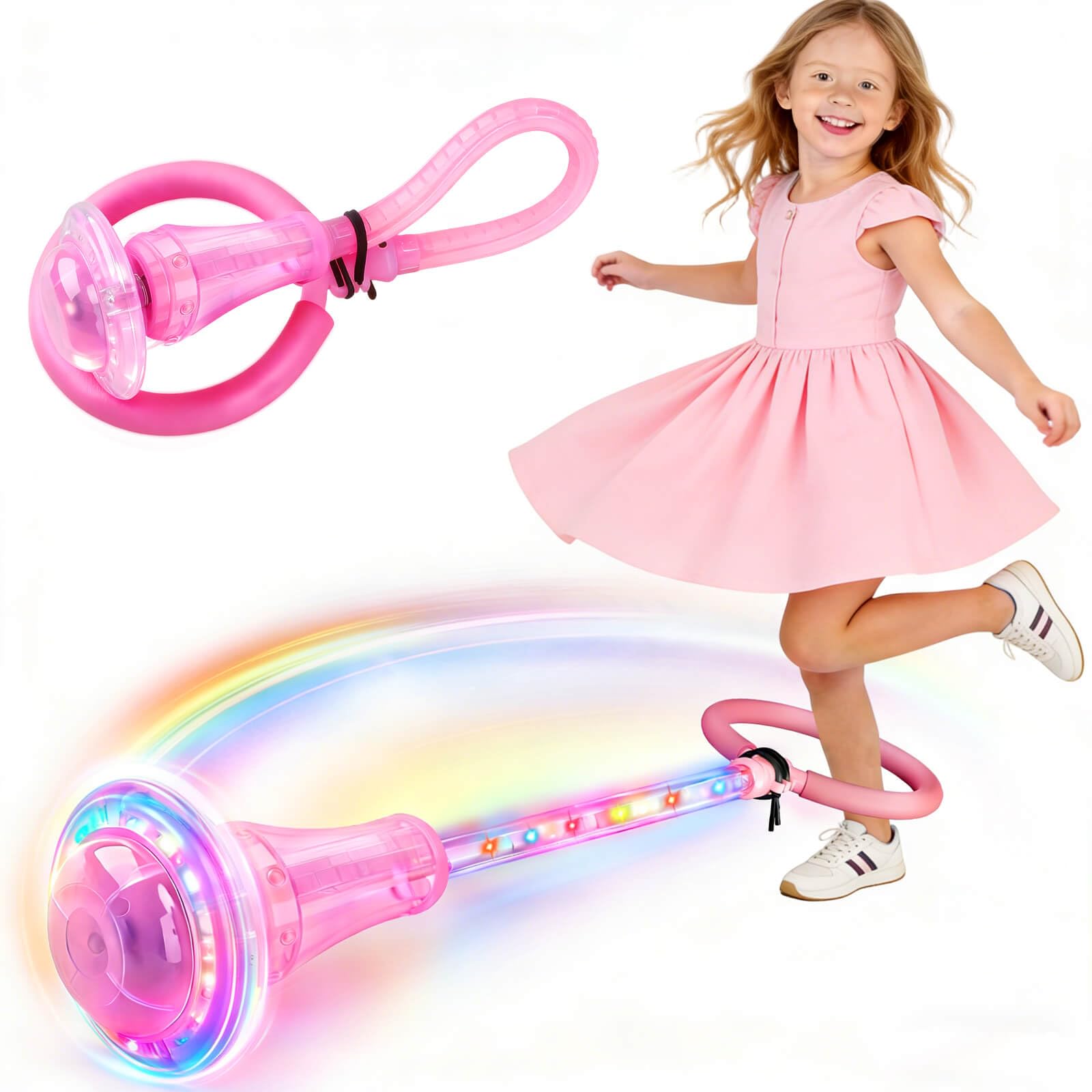 JONEG Toys for Girls 6 7 8 9 10 Year Old: Ankle Skip Ball for Kids with Light Foldable Jump Ball Gifts for 3-8 Years Old Girls Boys Birthday Christmas Outdoor Indoor Flash Wheel Sports Toy