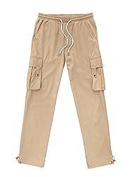 PLEPAN Men's Casual Cargo Pants with Drawstring