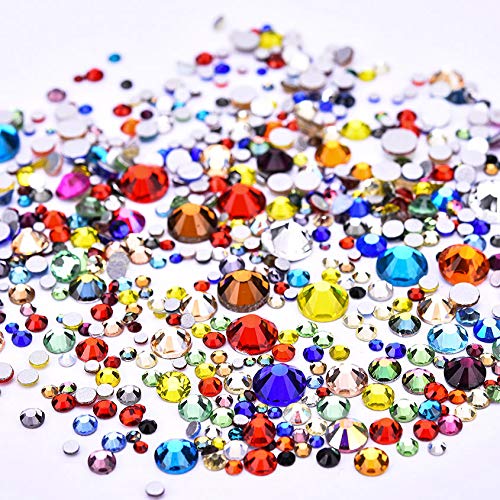 Jollin 3456 Flat Back Rhinestones, Glass Pendants, Gems for Nail Art, 6 Sizes, SS4~SS12, Different Colours, Mixed SS4 5 6 8 10 12