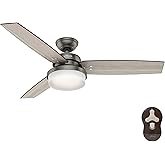 Hunter 52 inch Indoor Ceiling Fan with LED Light and Remote Control - Standard Mount Ceiling Fan, 3 Blades, For Bedroom, Livi