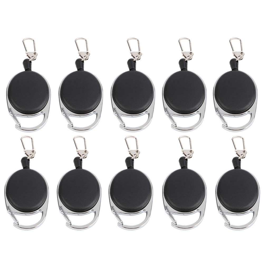 Dilwe Retractable Key Ring, 60cm Steel Wire Rope Reel Badge Holder with Metal Clip for ID Card and Keys Outdoor Use (10pcs)
