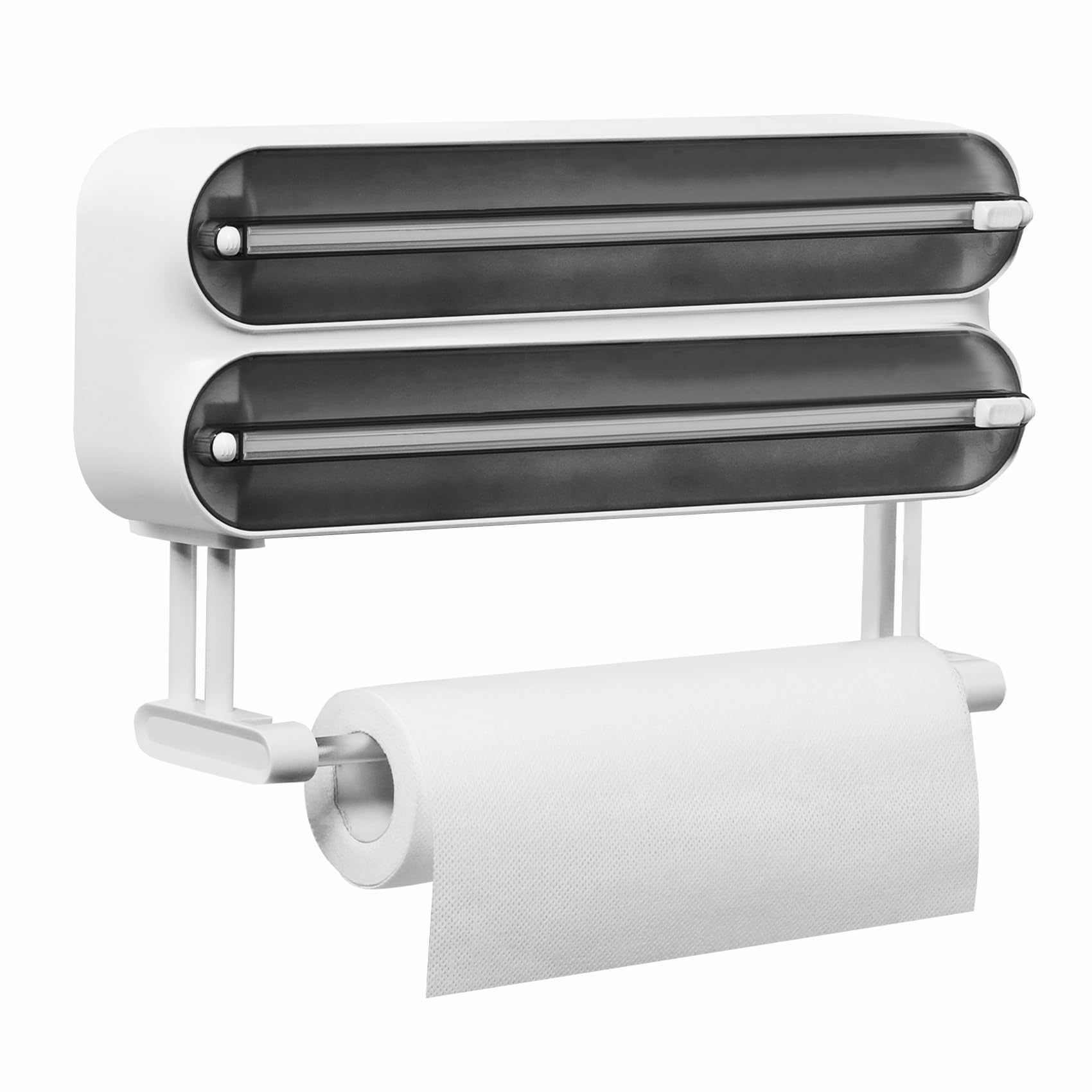 Quasziwa Magnetic Cling Film & Tin Foil Dispenser with Cutter – Fits 31cm Rolls, 3-in-1 Kitchen Roll Holder, No-Drill Wall Mount, Space-Saving Organiser for Fridge & Cabinet - Inc.50m Clingfilm, Black