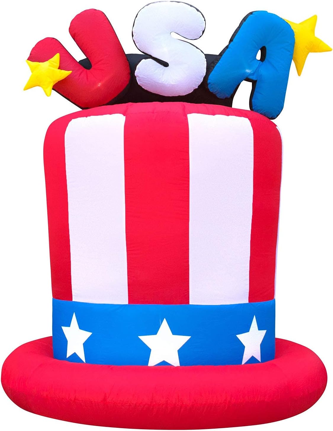 Holidayana 4th of July 6 ft USA Hat Inflatable - Fourth of July Inflatable Outdoor Decoration, Memorial Day Top Hat Yard Decor, Bright Internal Lights, Built-in Fan, and Included Stakes and Rope: Garden & Outdoor