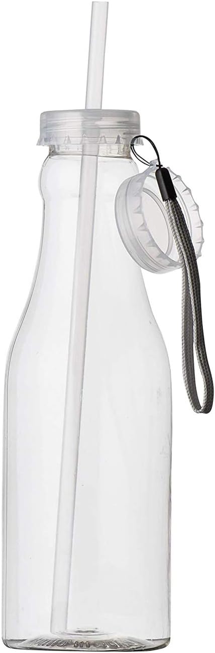 Hammont Clear Plastic Bottle with Straw- Eco Friendly BPA Free Non Toxic Leak Proof Perfect for Water, Juice and Shake 22 oz (6 Pack)