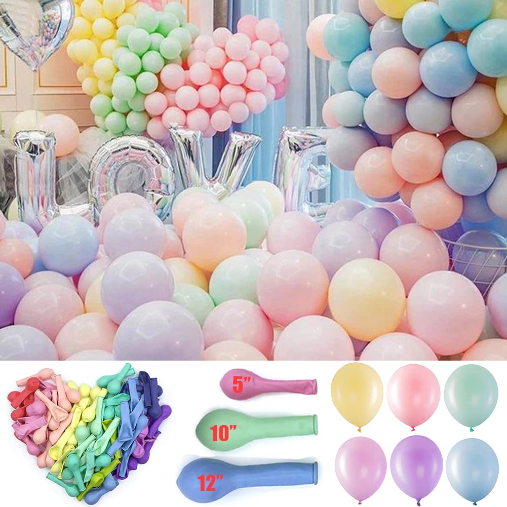 OEMG 150pcs Macaron Balloons 12 10 5 Inch Pastel Rainbow Eco Latex Balloon Pack for Romantic Wedding Kids Unicorn Birthday Baby Shower Party Decorations DIY Arch Garland