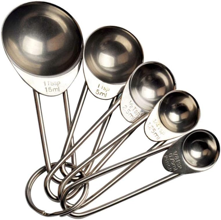 Measuring Spoons, Vsanstar 400 Stainless Steel Meansuring Spoons set of 5 Piece: 1/8TSP/0.75ML,1/4TSP/1.25ML,1/2TSP/2.5ML,1TSP/5ML and 1TSP/15ML for Liquid And Dry Ingredients.