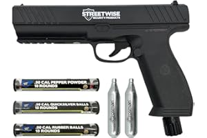 STREET WISE SECURITY PRODUCTS Streetwise Heat .50 Caliber Pepper Launcher, Pepper Ball Gun – Self Defense Pistol Includes 10 Rubber Balls, 10 Pepper Rounds, 10 Quicksilver Metal Composite Rounds, & 2 C02 Canisters