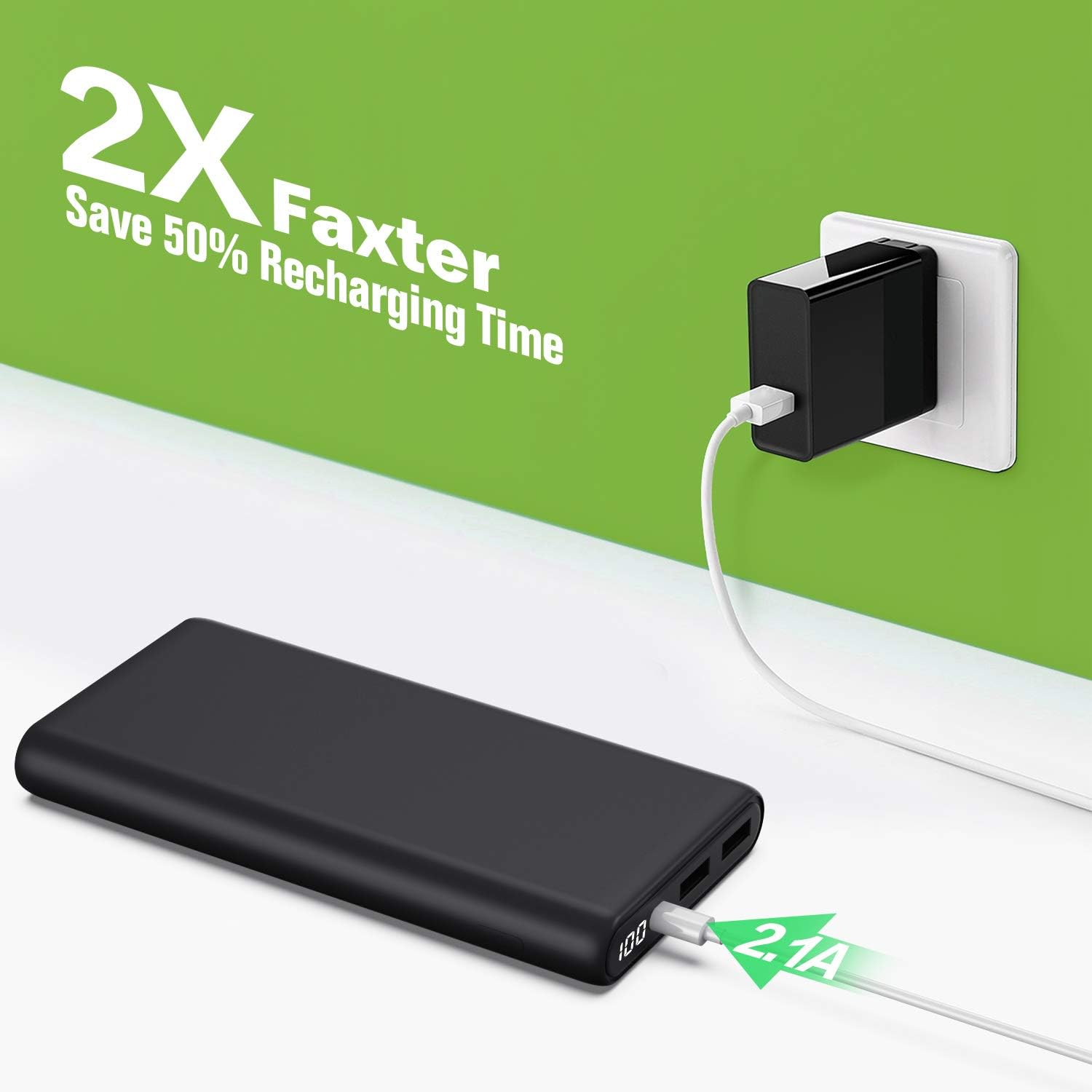 Portable Charger 26800mAh LCD Digital Display Power Bank Huge Capacity External Battery Pack 2 Output Port Cell Phone Charger for iPhone, Samsung Galaxy, Android Phone,Tablet & etc