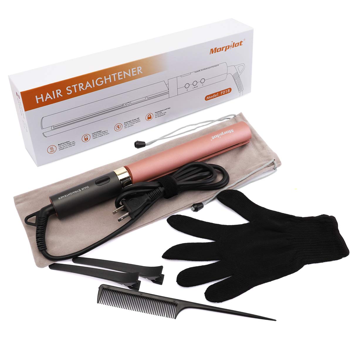Professional Hair Straightener, Morpilot Dust Proof Plate Flat Iron Fast Heating-up with with Adjustable Temperature 265 to 450℉ Travel Size Dual Voltage for All Hair Types