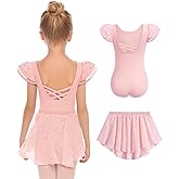 Zaclotre Girls Ballet Leotards with Removable High Low Skirt Toddler Ruffle Sleeve Hollow Back Dance Outfit Combo