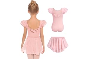 Zaclotre Girls Ballet Leotards with Removable High Low Skirt Toddler Ruffle Sleeve Hollow Back Dance Outfit Combo