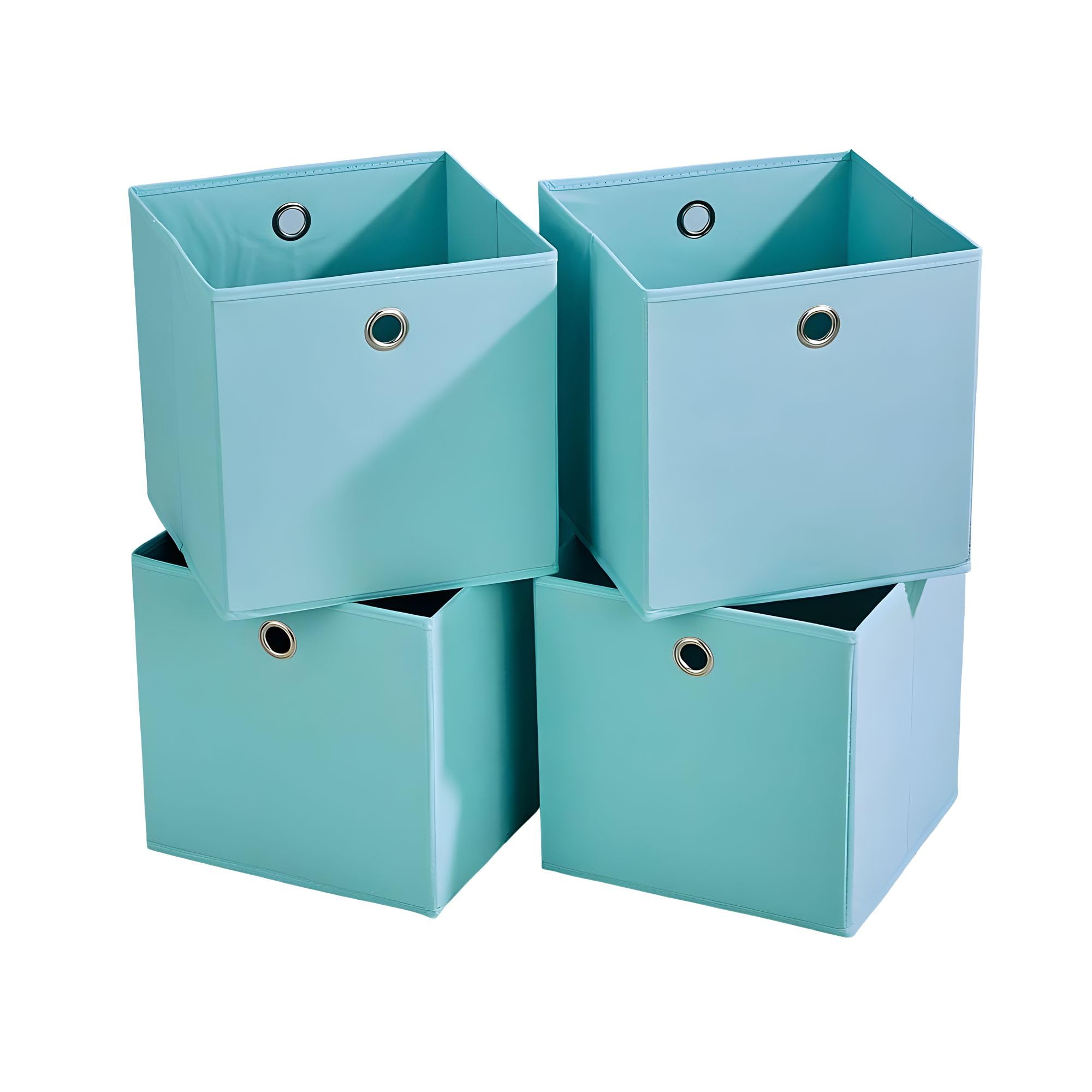 Home Source Cube Storage Boxes, Collapsible Fabric Storage Baskets, Foldable Canvas Organising Boxes, 4 Piece, Aqua Blue