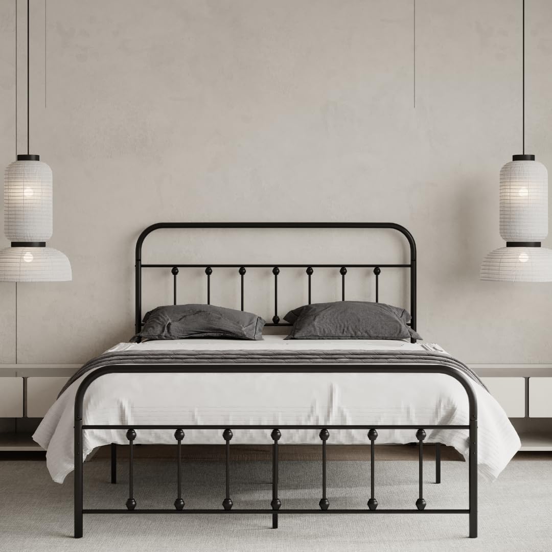 AMBEE21 Metal Bed Frame with Headboard & Footboard Set: Vintage Bed ...