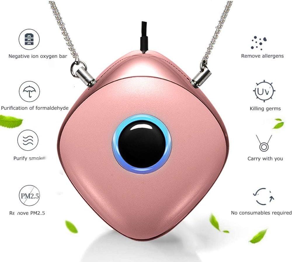 MOMD Personal Wearable Air Purifier Necklace/Mini Portable Air Freshner Ionizer/Negative Ion Generator Effectively Remove Harmful Substancespink
