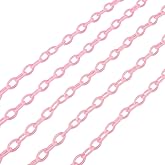 Pandahall 5 Strands Long Plastic Rolo Cable Chains 13x7-7.5x9.5mm Plastic Chains Links ABS Acrylic Cable Curb Chain Twist Cross Chain for Glasses Necklace Earring Jewelry Making (Pink)