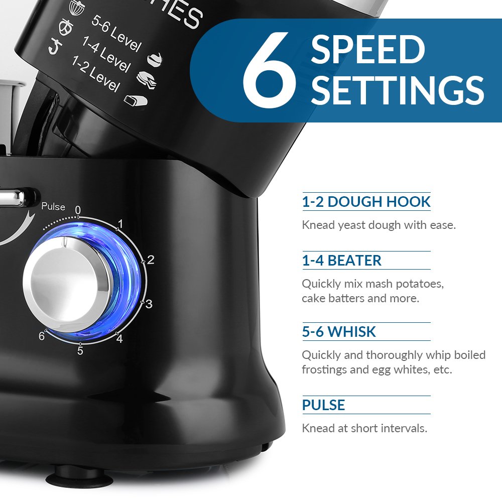 Home Black ALBOHES Classic Stand Mixer 600W 6 Quart 6Speed TiltHead