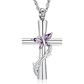 shajwo Cremation Jewelry Butterfly Cross Urn Necklaces for Ashes for Women Men Memorial Human Ashes Pendant